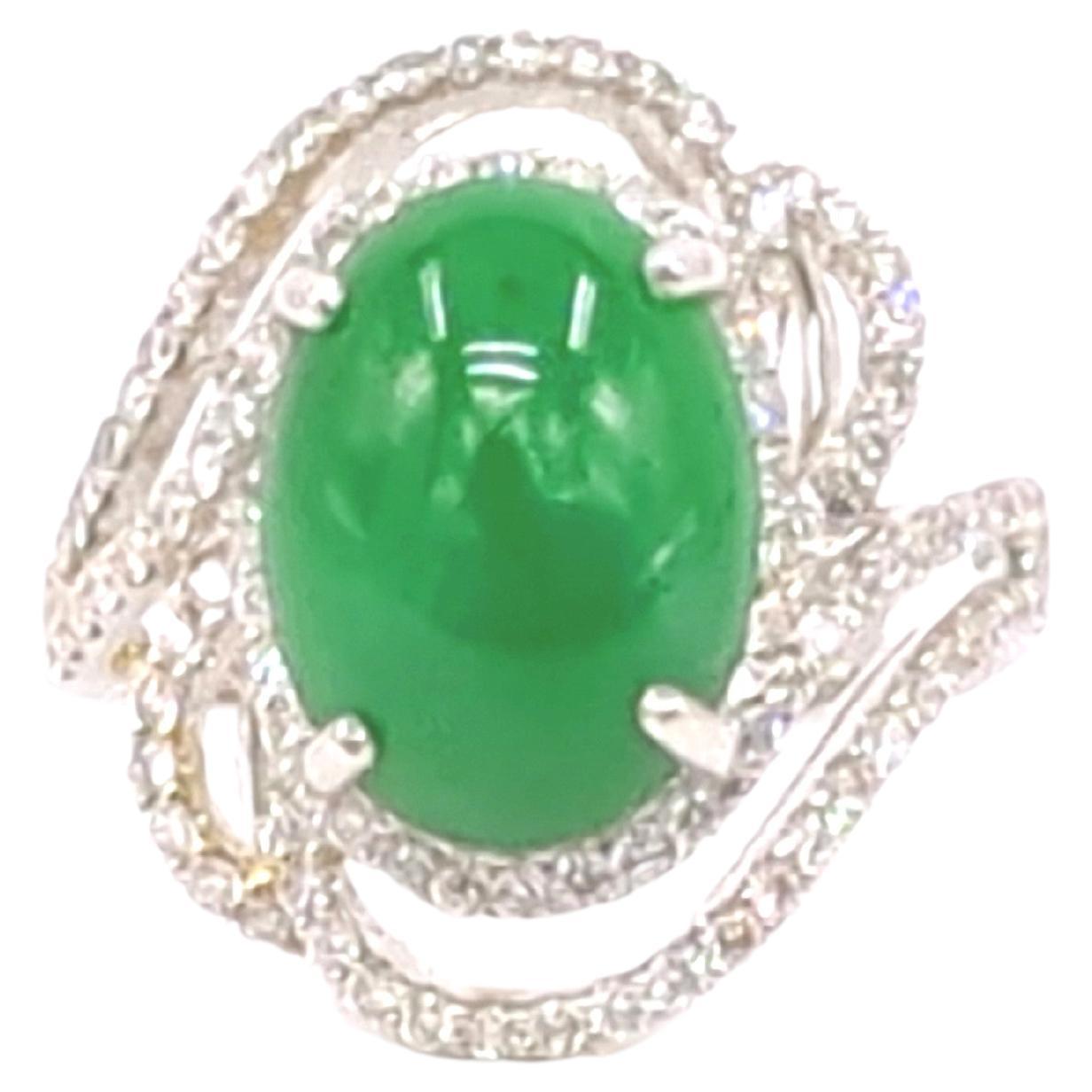 18K WG Ladies A-Grade Green Jadeite Diamond Ring GIA Gemologist Appraisal Sz 7.5 For Sale 5