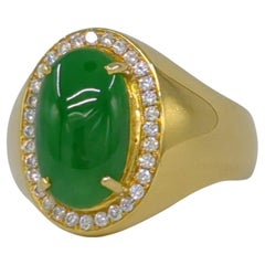 18K YG A-Grade Emerald Green Jadeite Diamond Ring GIA Gemologist Appraisal Sz 8