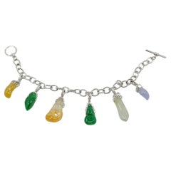 18k WG Multicolor Jadeite Diamond 6 Charms Bracelet G.I.A. Gemologist Appraisal
