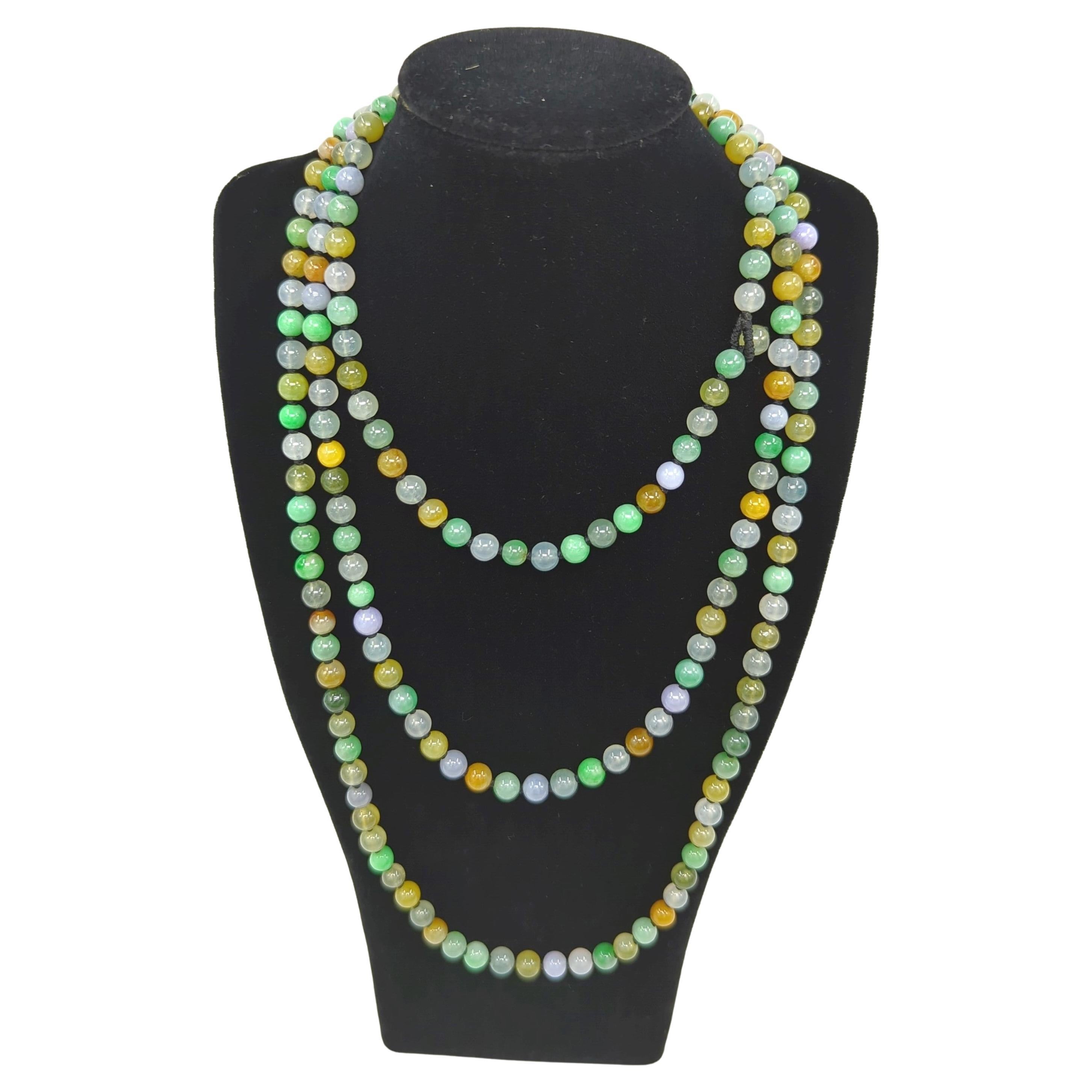 Women's Exquisite Multicolor Icy Jadeite A-Grade 200 Beads Necklace Very Long Strand 52