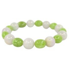 Beautiful Chinese White Jadeite and Green Jade Beaded Bracelet up to 7" wrist