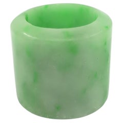Fine Antique Chinese Qing A-Grade Mottled Green Jadeite Archer's Thumb Ring