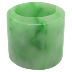 Fine Antique Chinese Qing A-Grade Mottled Green Jadeite Archer's Thumb Ring