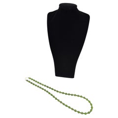 Vintage Spinach Green Nephrite Jade Bead Necklace, Sterling Silver, 23" 20c