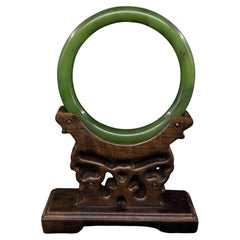 Vintage Chinese Spinach Green Nephrite Jade Bangle Bracelet ID:60.5mm mid-20c