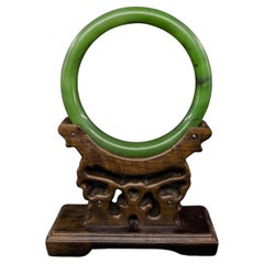 Vintage Chinese Spinach Green Nephrite Jade Bangle Bracelet ID:60.5mm mid-20c