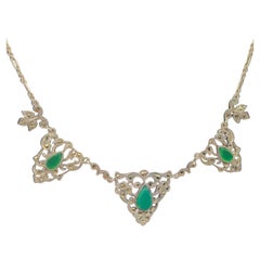 German Art Deco Sterling Silver Chrysoprase & Marcasite Choker Necklace, c.1930