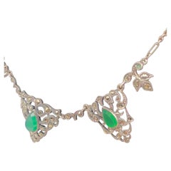 German Art Deco Sterling Silver Chrysoprase & Marcasite Choker Necklace, c.1930