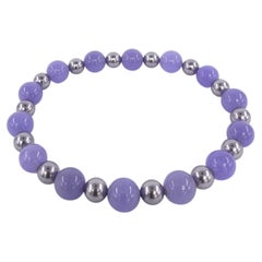 Vintage Chinese Lavender Jadeite & Czech Glass Faux Pearl Bead Bracelet Late 20c