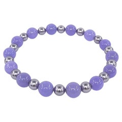 Vintage Chinese Lavender Jadeite & Czech Glass Faux Pearl Bead Bracelet Late 20c
