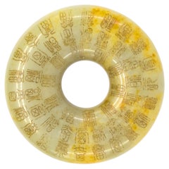 Antique Chinese Russet Jade Bi Pendant Hundred Fu Blessings Late Qing c.1900