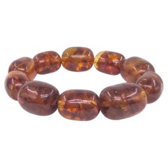 Vintage Natural Cognac Amber Large Bead Bracelet 38g Mid-20c 7" customizable