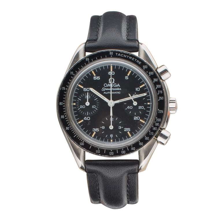 Omega stainless steel Speedmaster chronograph wristwatch, circa 1993, calibre 1140, 45 Jewel, automatic movement.

The Speedmaster is one of the most well-known and longest-produced models by Omega. It was worn during the first American spacewalk