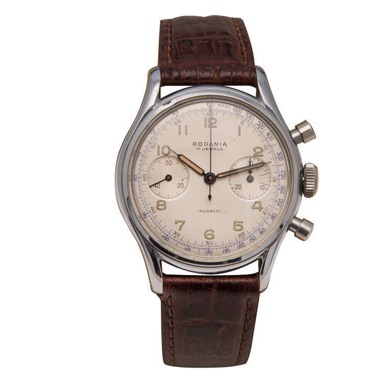 Rodania Stainless Steel Chronograph Wristwatch circa 1950s For Sale