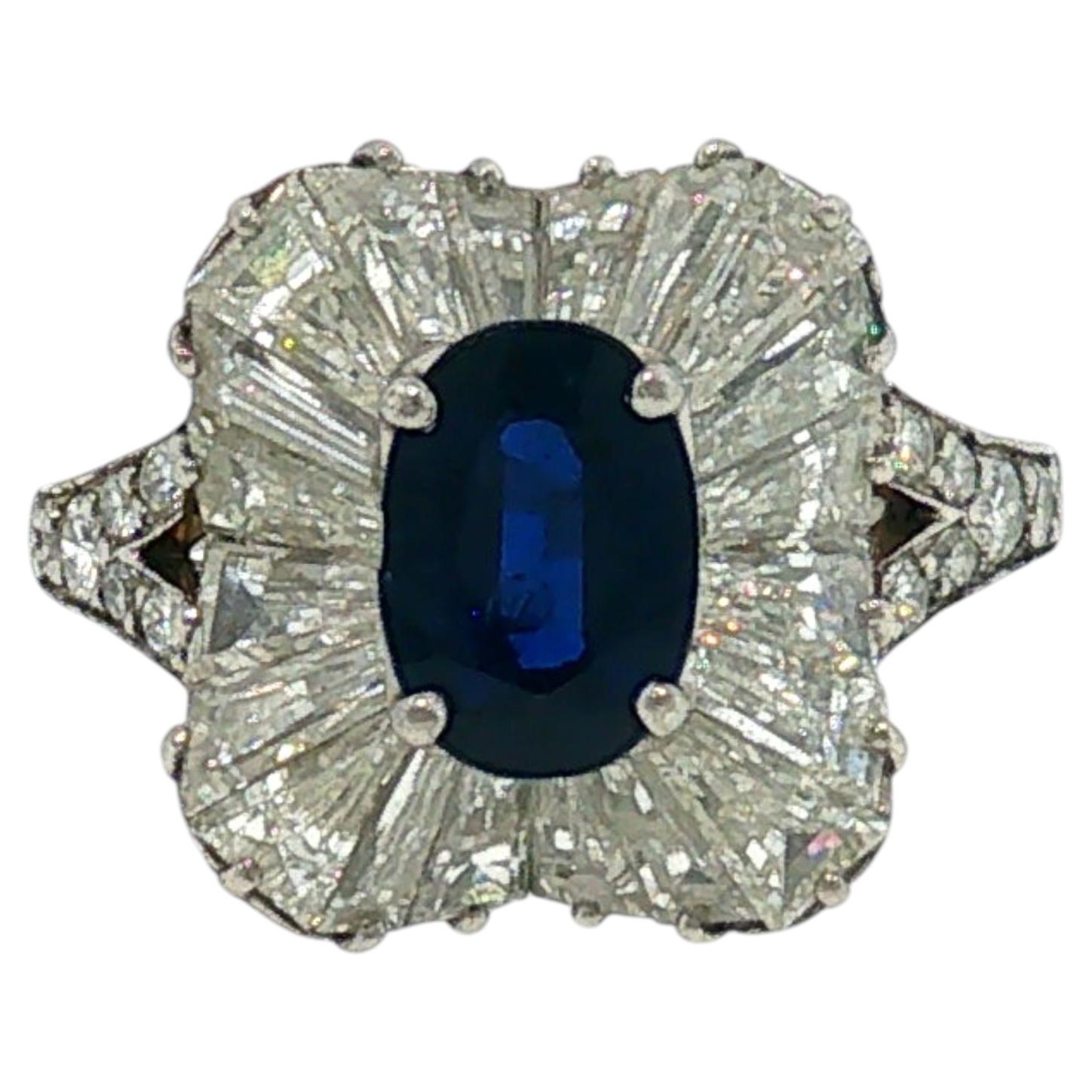 Tiffany & Co. Sapphire Diamond Ring Art Deco Platinum Circa 1940s For Sale