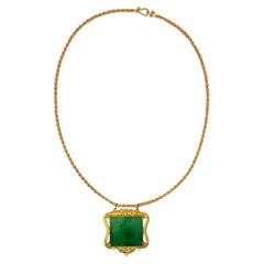 Vintage 20K Jade Dragon Pendant Necklace Yellow Gold