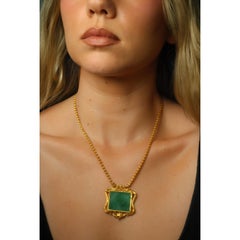 Vintage 20K Jade Dragon Pendant Necklace Yellow Gold