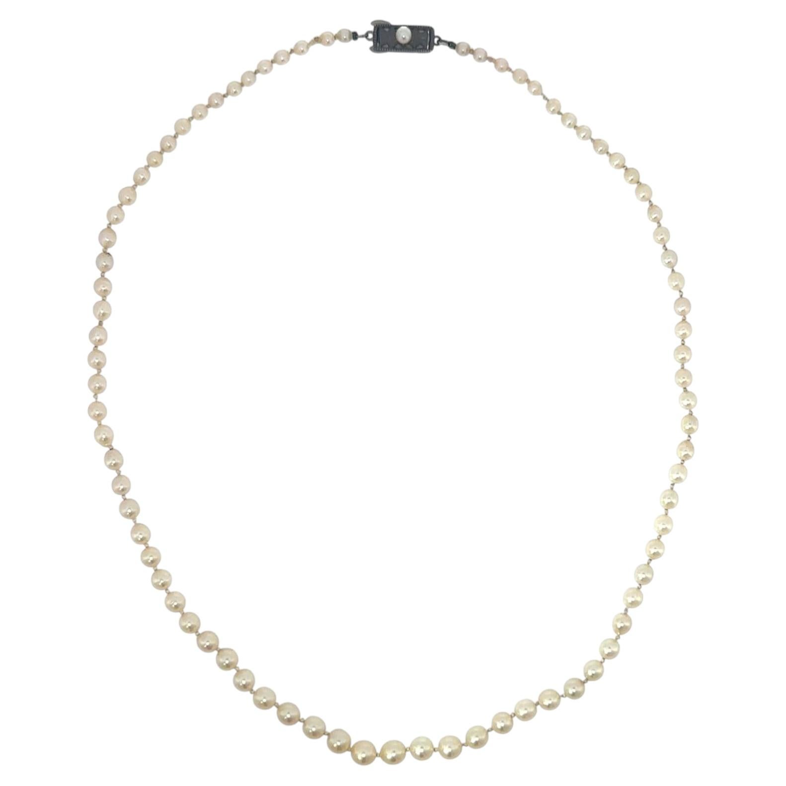 Vintage Mikimoto Akoya Cultured Pearl Necklace with Sterling Silver Clasp
