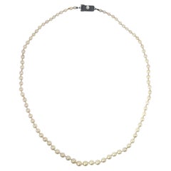Vintage Mikimoto Akoya Cultured Pearl Necklace with Sterling Silver Clasp