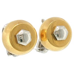 Marina B 18K Earrings Bolt Dome Clip Ons 18K Yellow and White Gold