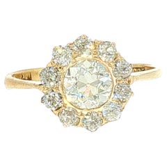 Antique Old European Cut Diamond Cluster Engagement Ring 14K Yellow Gold