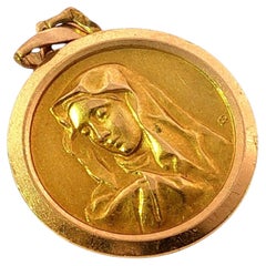 French Virgin Mary Charm Pendant Vintage 18K Yellow Gold