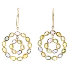 Vintage Sapphire Drop Earrings 18K Yellow Gold Multi-Color ~4.3ctw