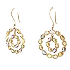 Vintage Sapphire Drop Earrings 18K Yellow Gold Multi-Color ~4.3ctw