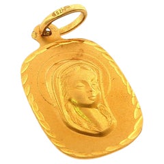 French Virgin Mary Charm Pendant Vintage 18K Yellow Gold