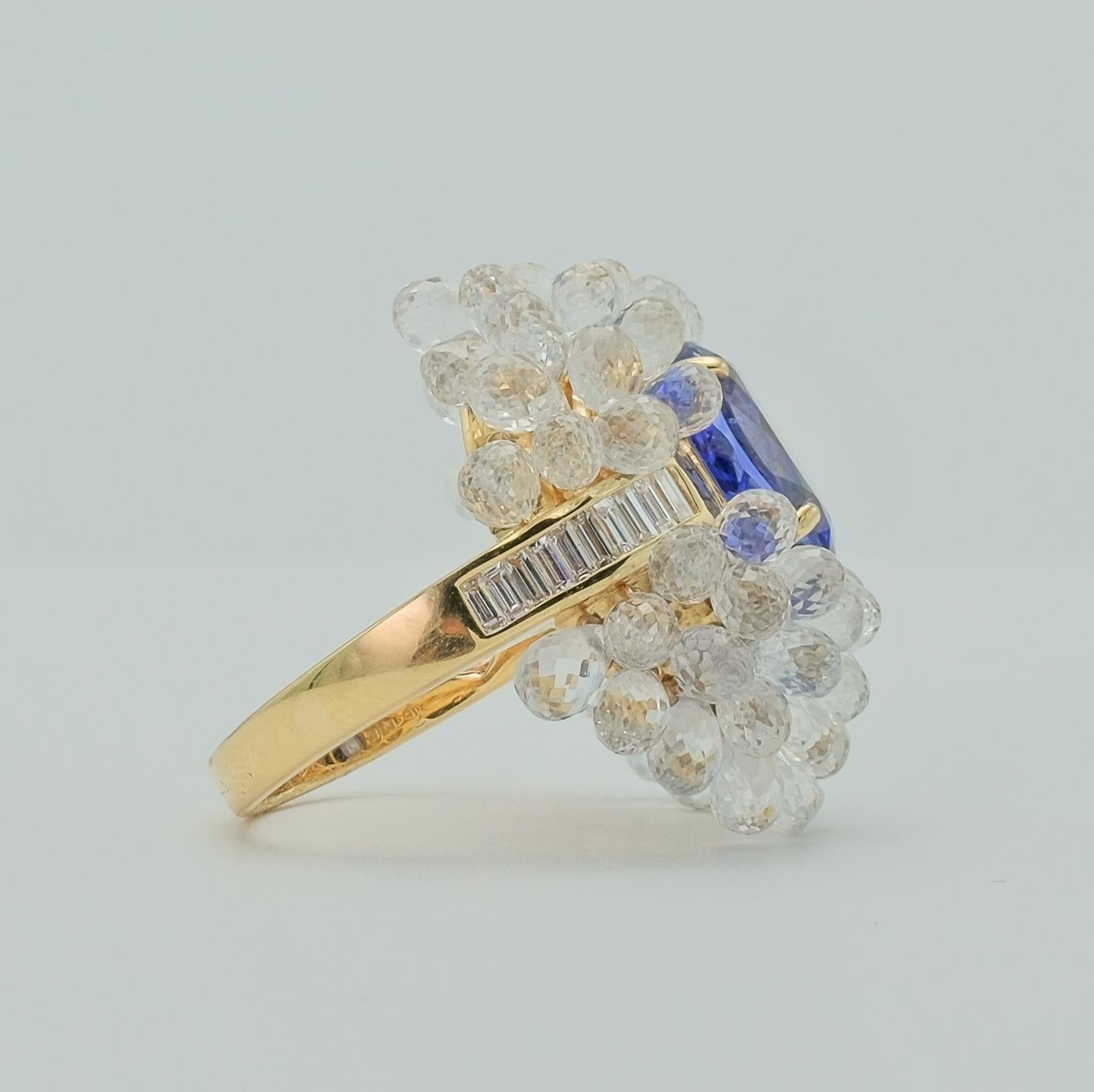 Briolette Cut Tanzanite, Briolette White Sapphire & Diamond Cluster Cocktail Ring 18k Gold For Sale