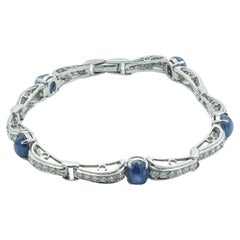 Art Deco Platinum Blue Star Sapphire and Diamond Line Bracelet