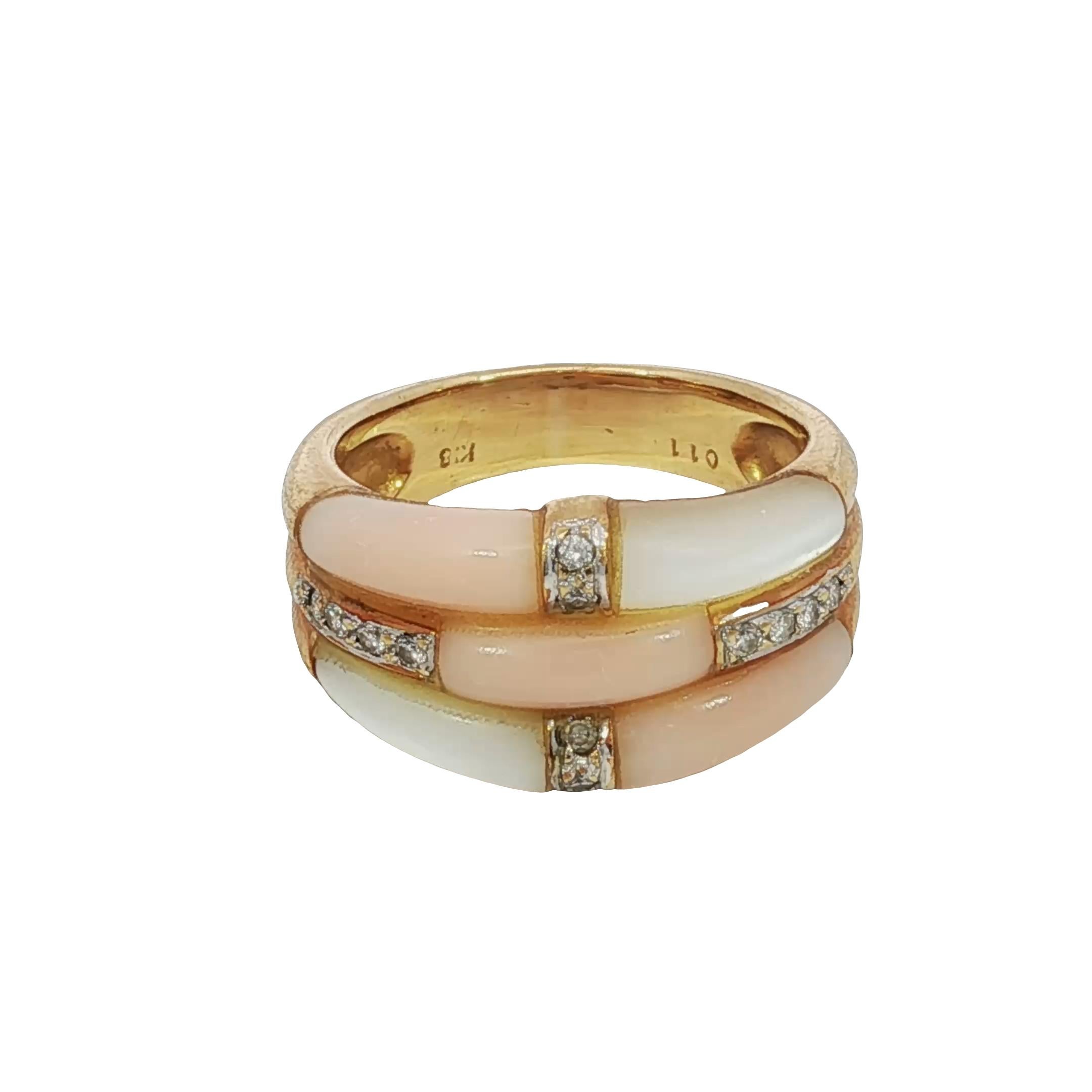 Vintage Koralle Diamant Stacker Ring 18 Karat Gelbgold Perlmutt Gr. 5,75 im Angebot 5