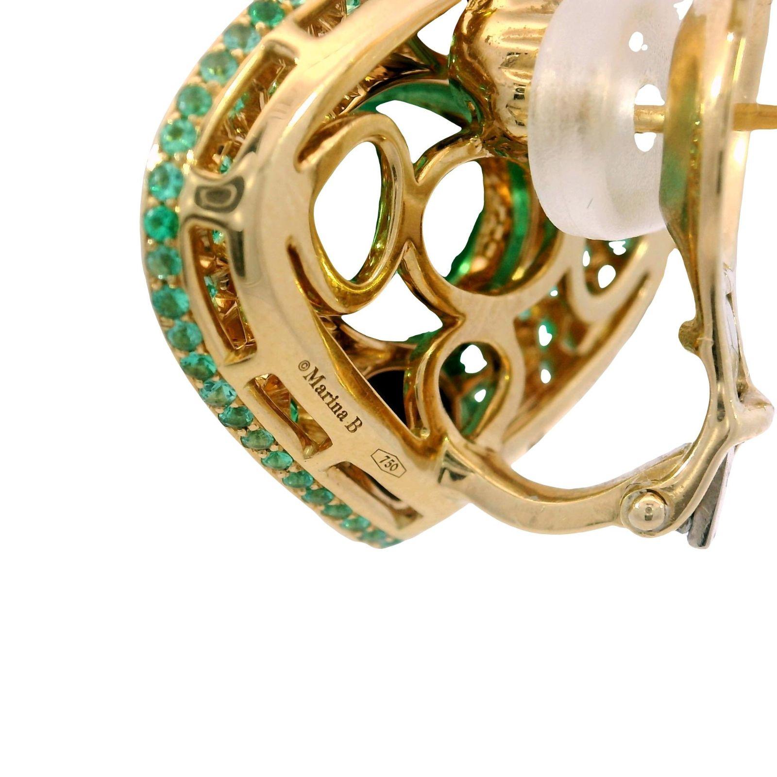 Donna I. A. B. Orecchini a clip di smeraldo Lucilla con diamanti di spinello nero in oro giallo 18 carati in vendita