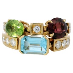 Bulgari Allegra Ring 18K Yellow Gold Diamond and Gemstone Two Row