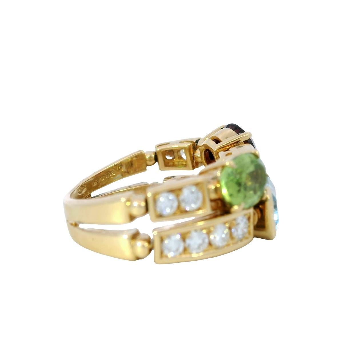 Donna Anello Bulgari Allegra in oro giallo 18 carati con diamanti e pietre preziose a due file in vendita