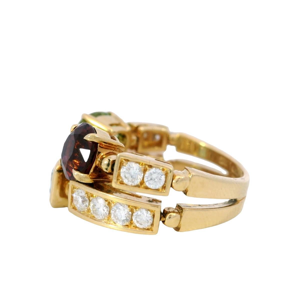 Taglio smeraldo Anello Bulgari Allegra in oro giallo 18 carati con diamanti e pietre preziose a due file in vendita