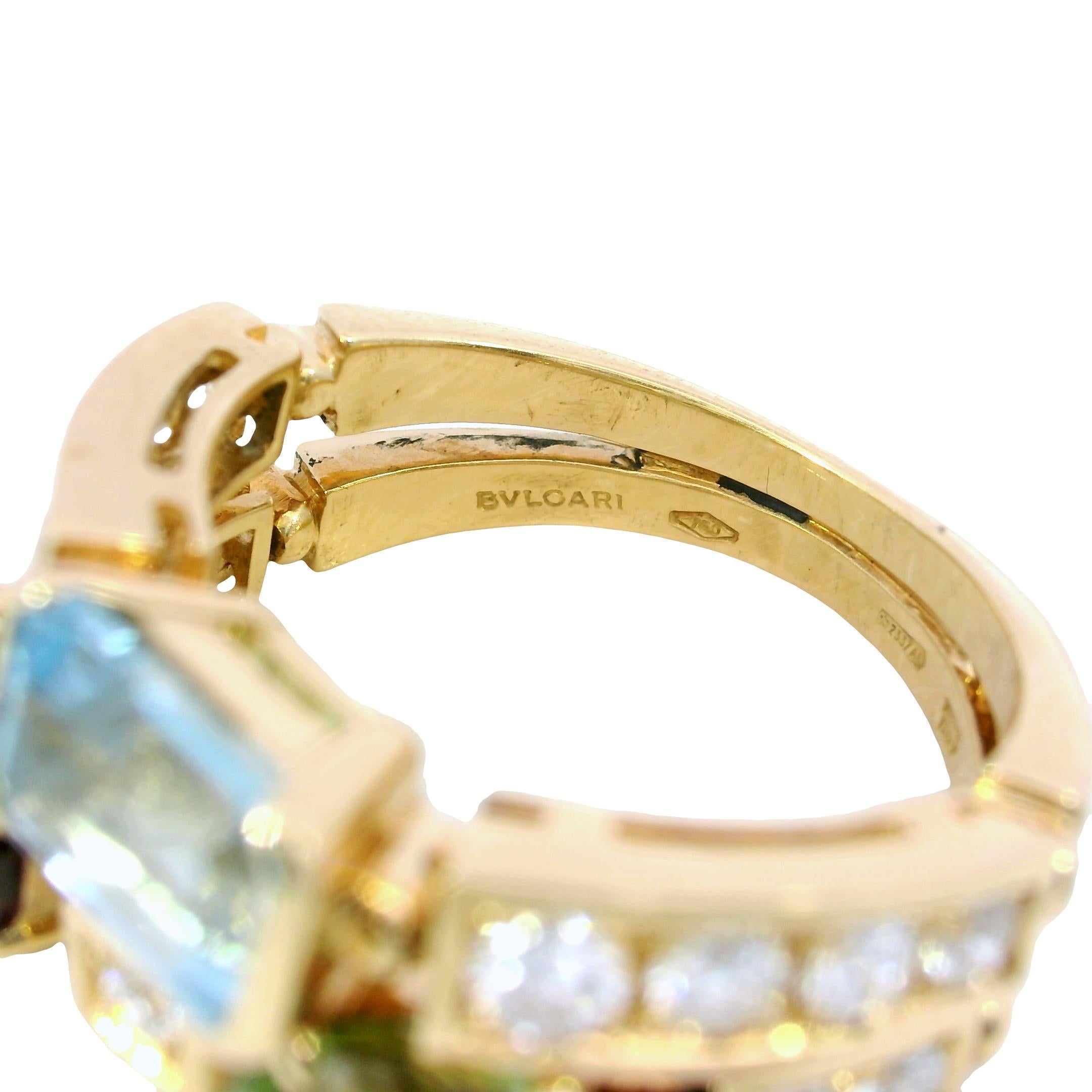 Anello Bulgari Allegra in oro giallo 18 carati con diamanti e pietre preziose a due file in vendita 1