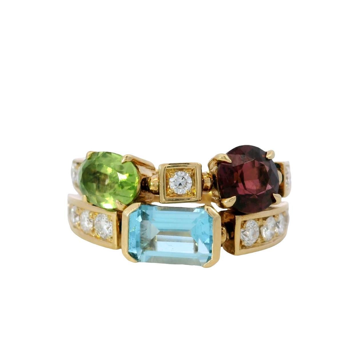 Anello Bulgari Allegra in oro giallo 18 carati con diamanti e pietre preziose a due file in vendita 2