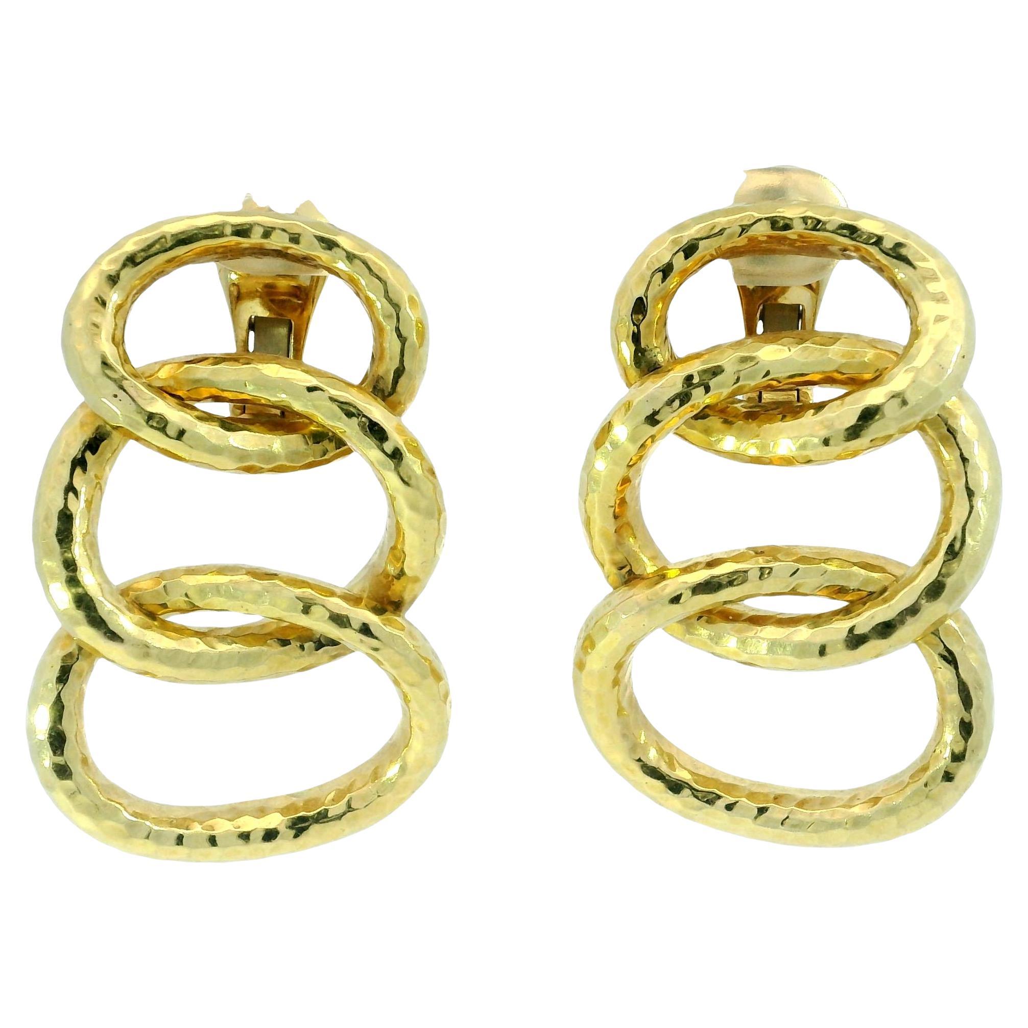 David Webb - Boucles d'oreilles en or jaune 18 carats à trois anneaux