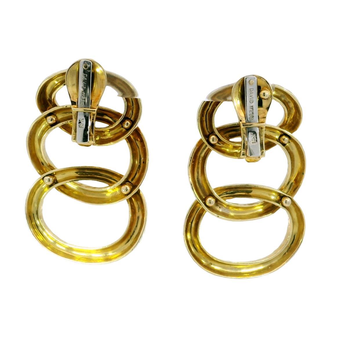 David Webb - Boucles d'oreilles en or jaune 18 carats à trois anneaux Excellent état - En vente à Fairfield, CT