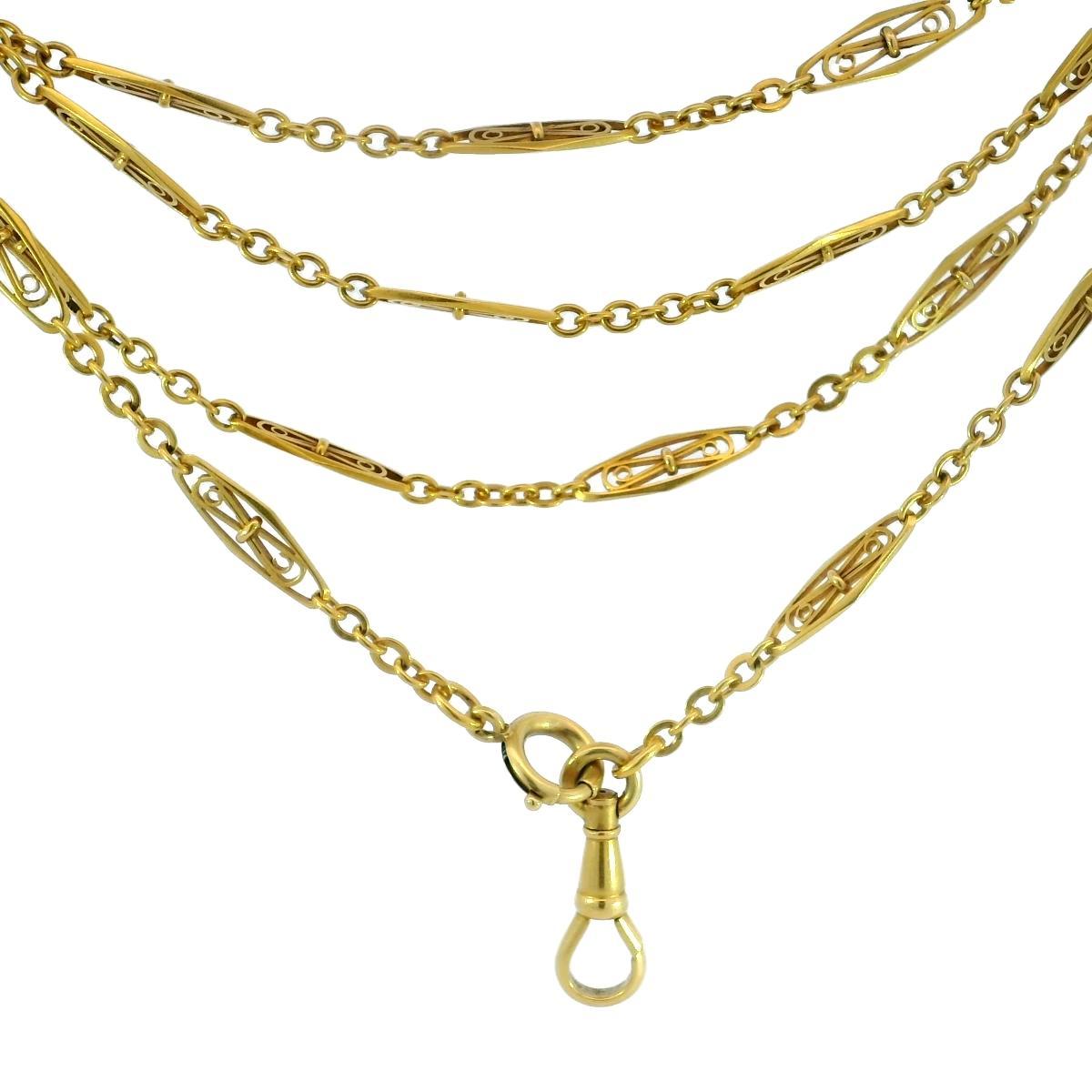 Chaîne longue Art Nouveau avec fermoir en or jaune 18K 60