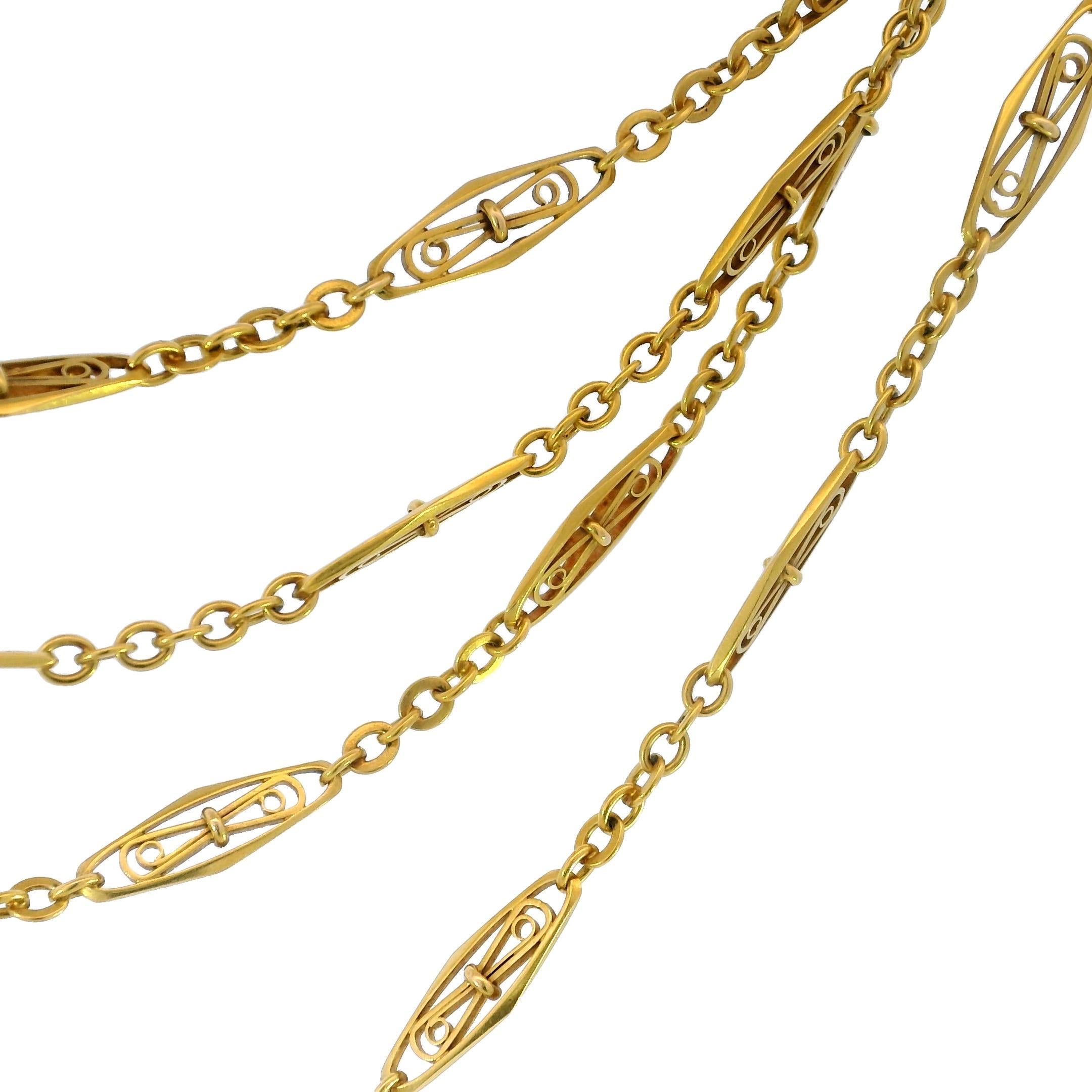 Chaîne longue Art Nouveau avec fermoir en or jaune 18K 60