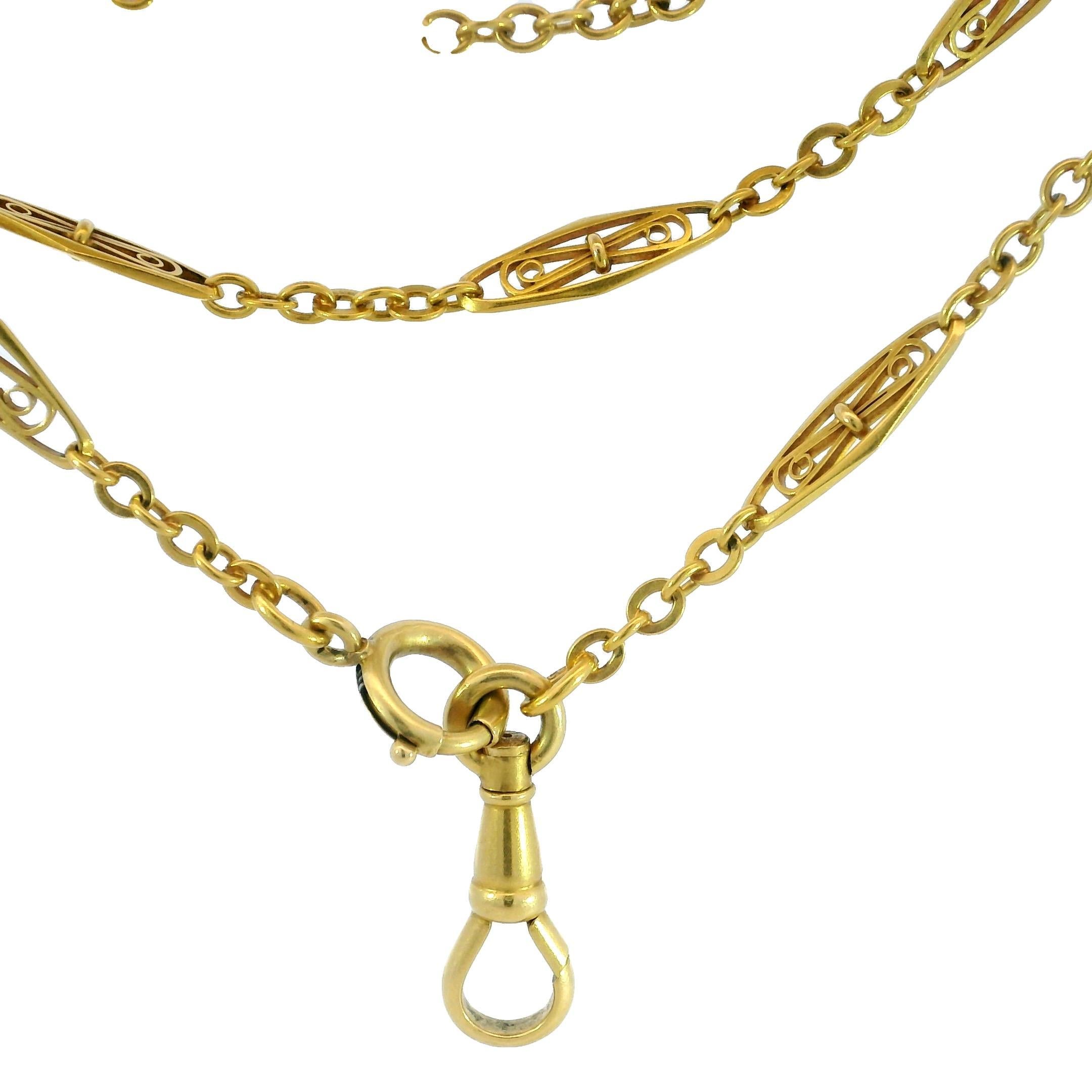 Chaîne longue Art Nouveau avec fermoir en or jaune 18K 60