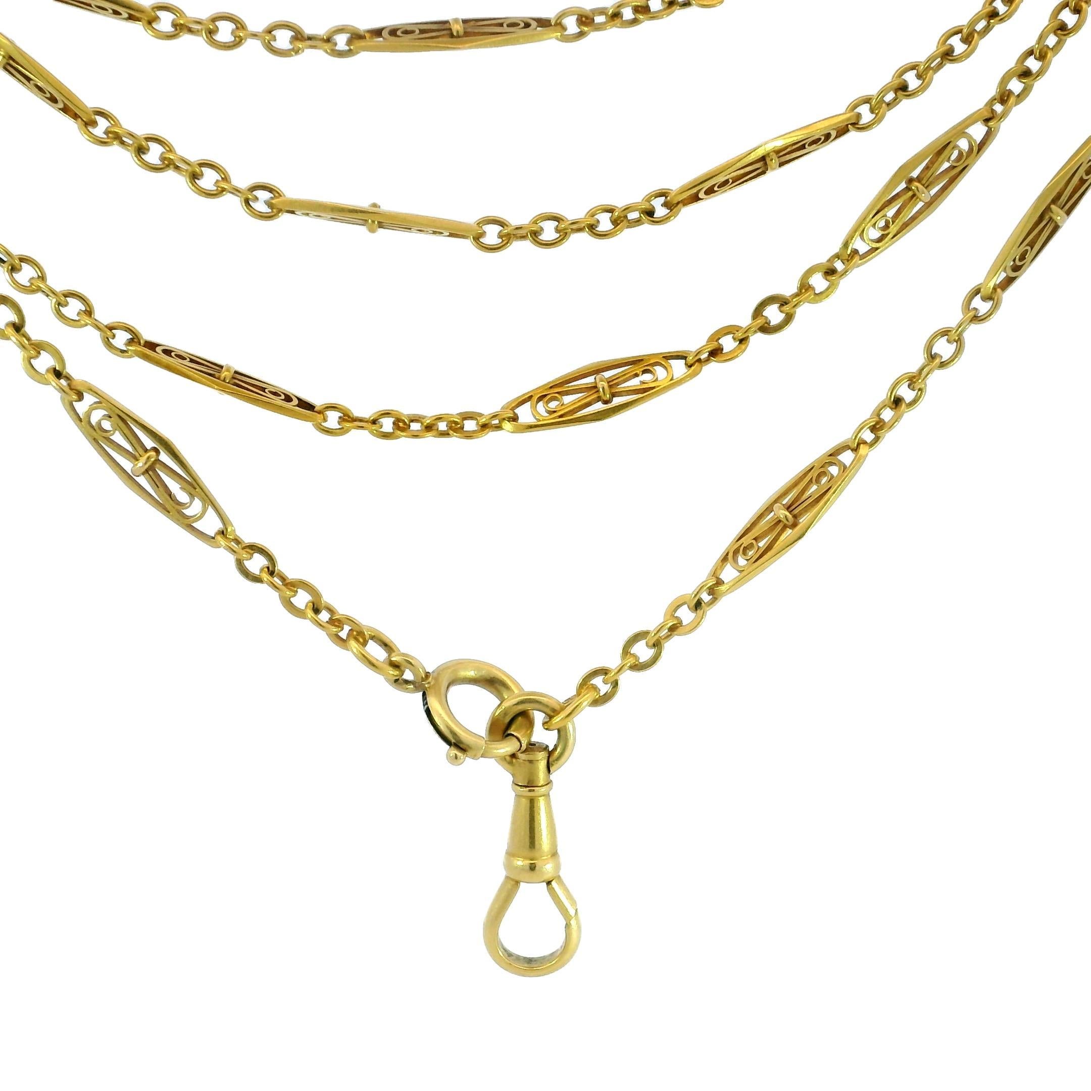 Chaîne longue Art Nouveau avec fermoir en or jaune 18K 60
