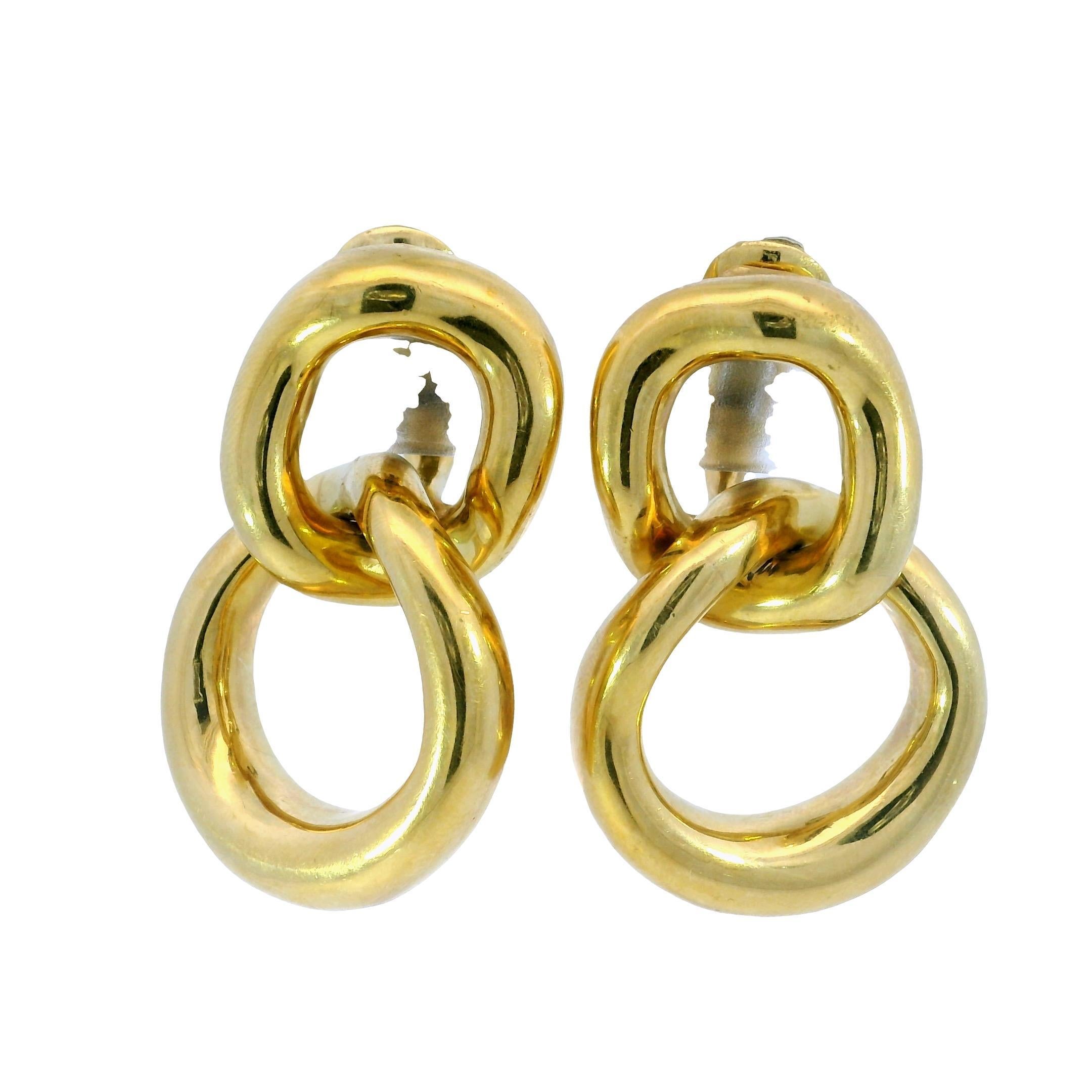 David Webb Boucles d'oreilles à pince double anneau en or jaune 18K en vente 1