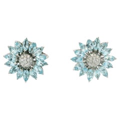 Orecchini di diamanti Asprey Topazio Girasole in oro bianco 18 carati a clip
