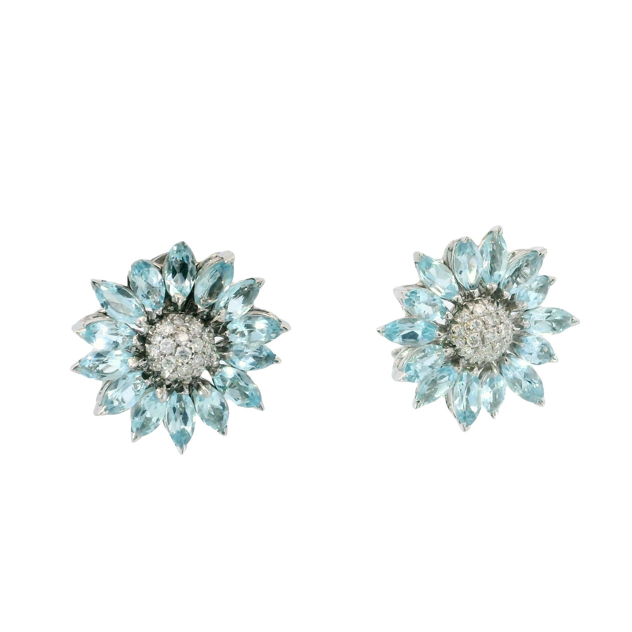 Taglio marquise Orecchini di diamanti Asprey Topazio Girasole in oro bianco 18 carati a clip in vendita