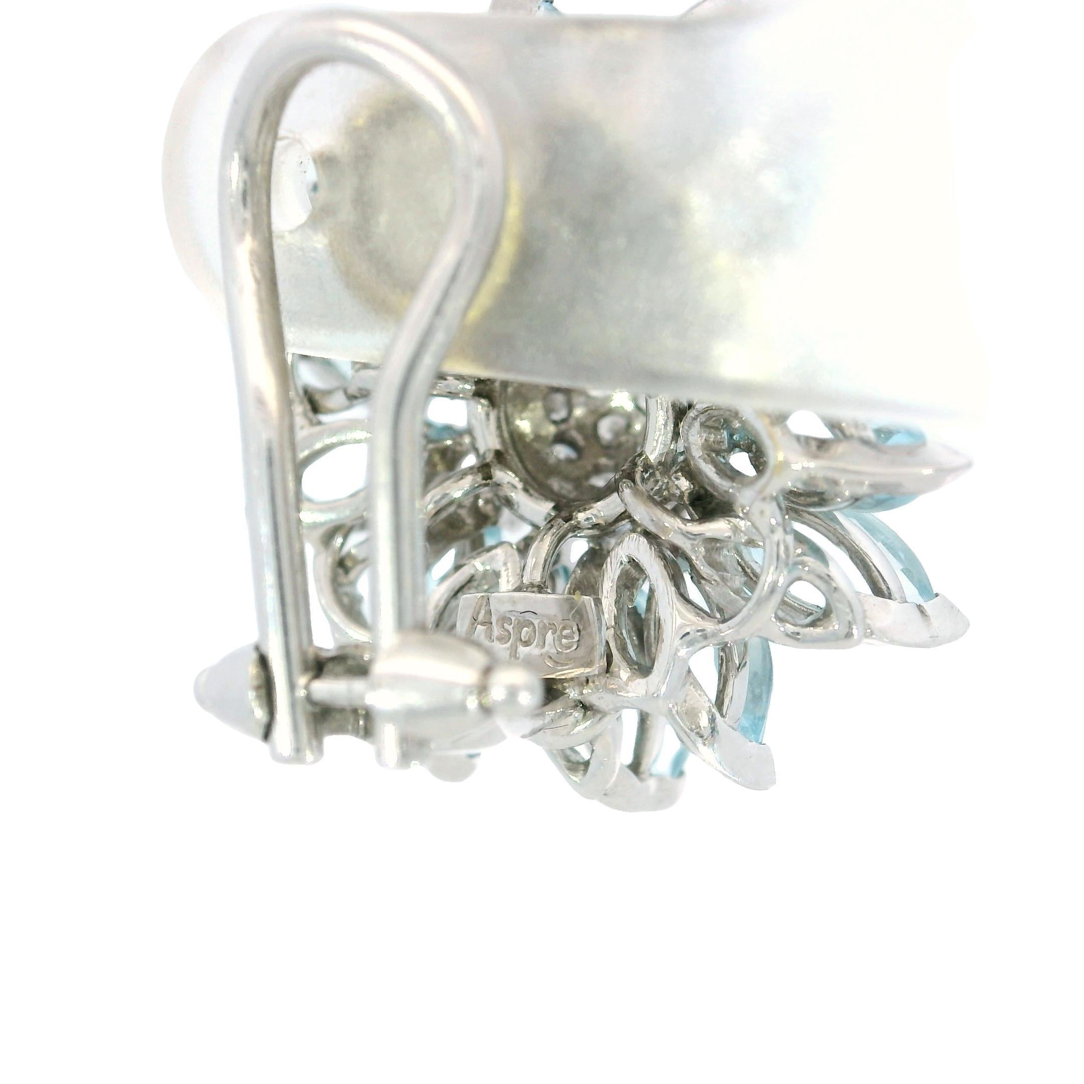 Orecchini di diamanti Asprey Topazio Girasole in oro bianco 18 carati a clip in vendita 1