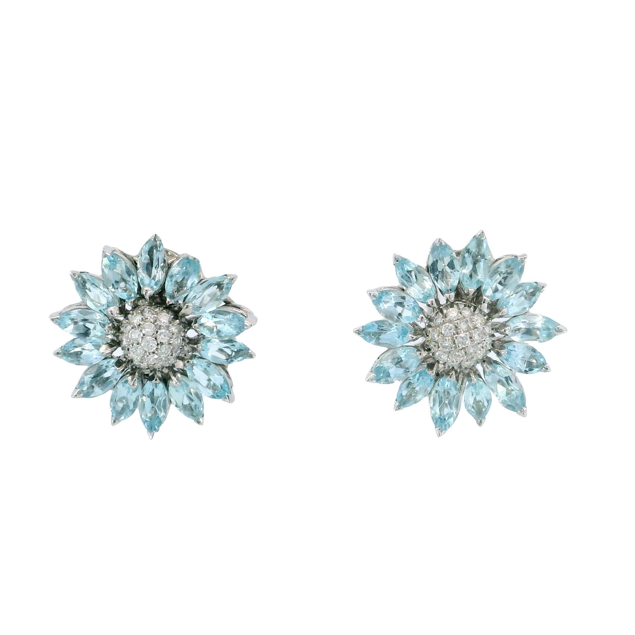 Orecchini di diamanti Asprey Topazio Girasole in oro bianco 18 carati a clip in vendita 2