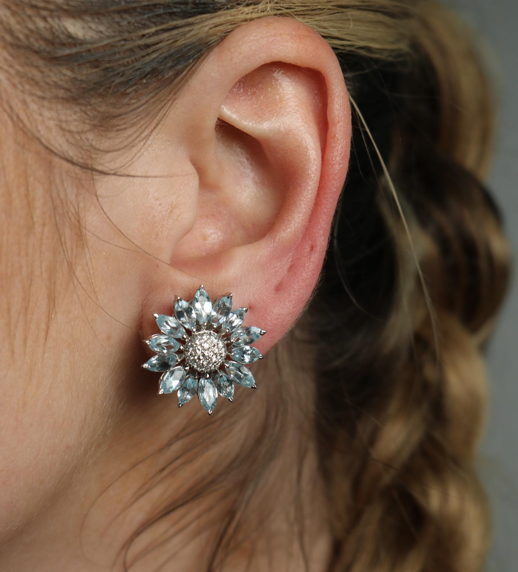 Orecchini di diamanti Asprey Topazio Girasole in oro bianco 18 carati a clip in vendita 3